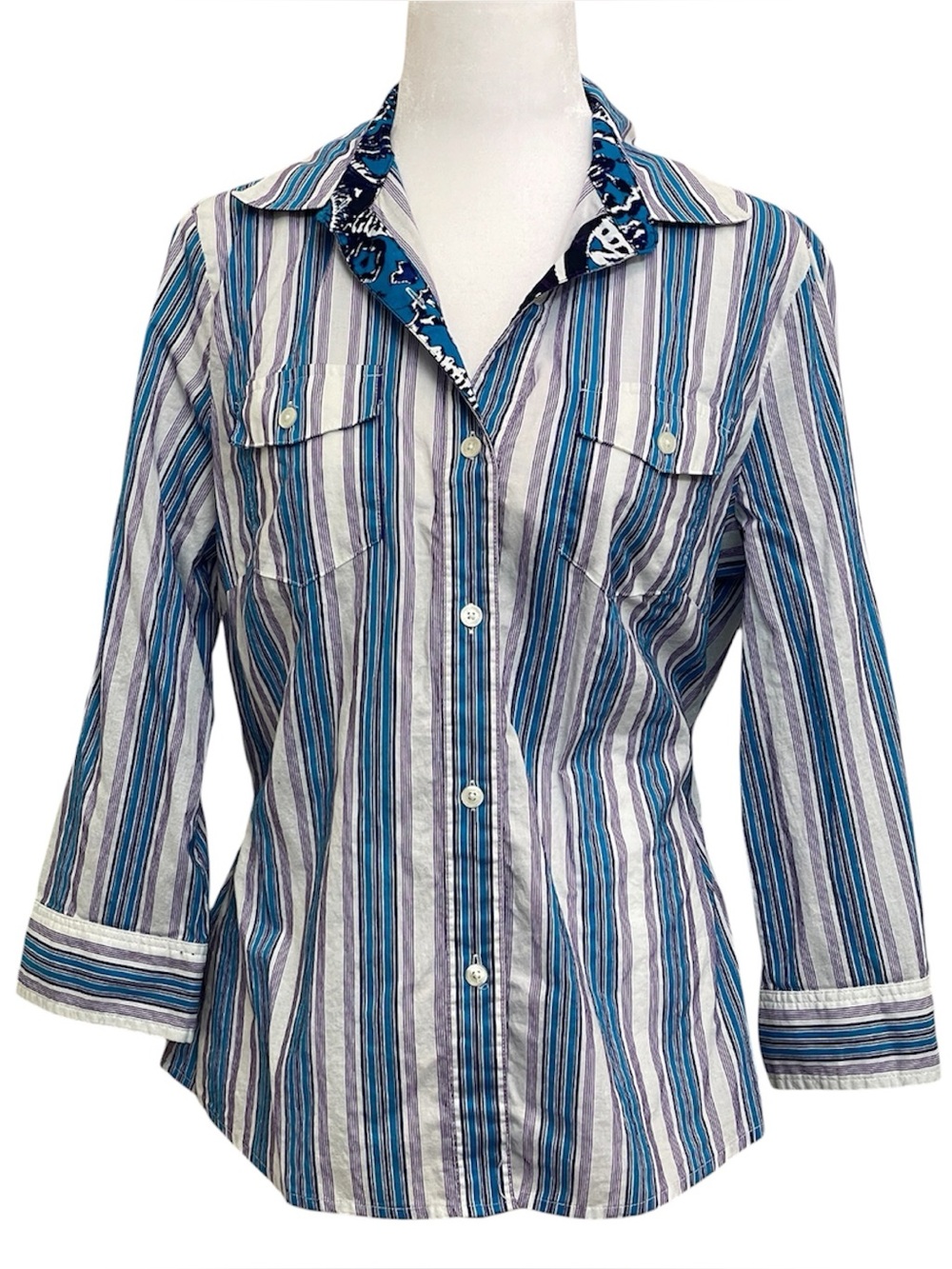 Jones New York Blue & Purple Striped Button Up Shirt